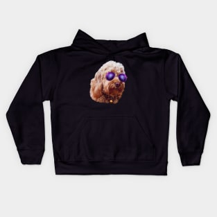 Cool Cute Cavapoo Cavoodle puppy dog Face with sunglasses  - cavalier king charles spaniel poodle, puppy love Kids Hoodie